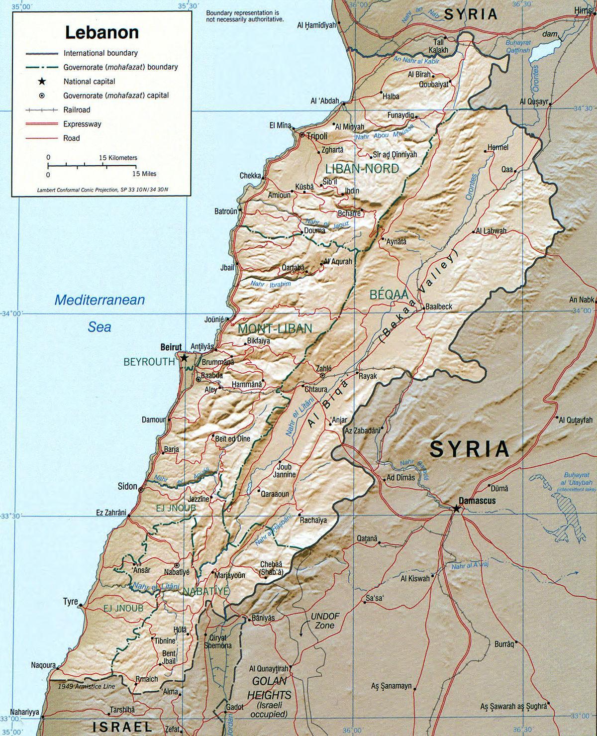 harta e Libanit gjeografi
